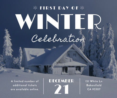 First day of winter celebration in Snowy Forest Facebook Design Template