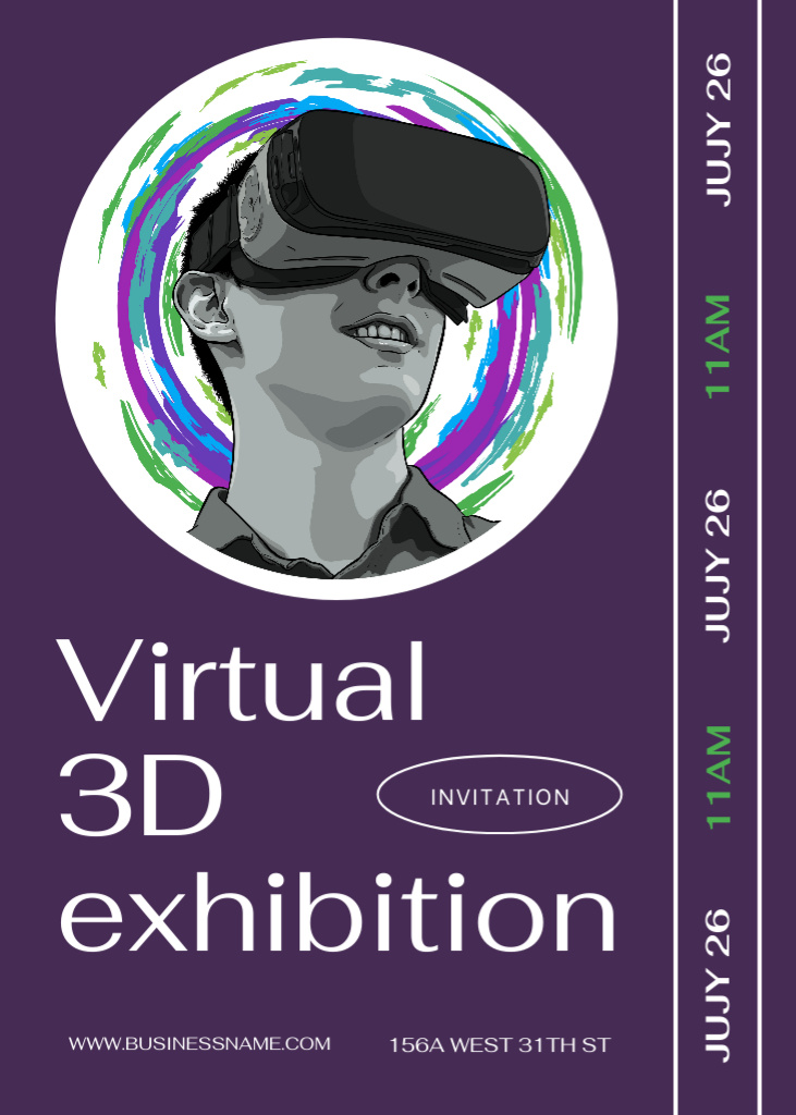 Virtual Exhibition Announcement with Man in VR Headset Invitation Modelo de Design