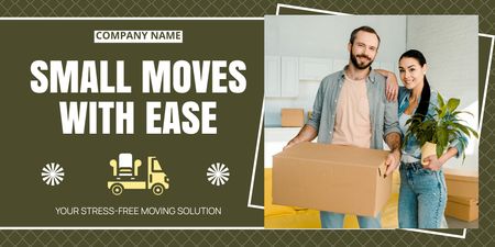Moving Services with Couple in New Home Twitter Design Template