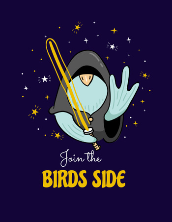 Cute Bird Jedi T-Shirt Design Template