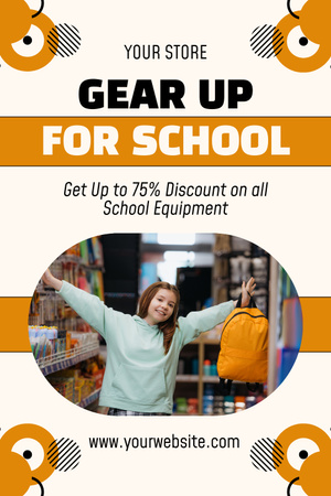 Platilla de diseño Discount on All School Equipment with Cheerful Girl Pinterest