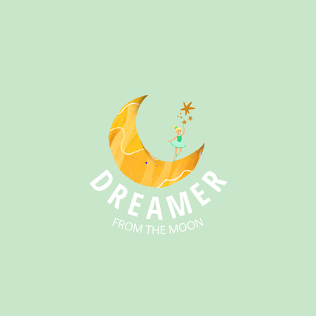 Ontwerpsjabloon van Logo van Dromerig meisje zittend op de maan