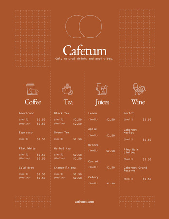 Modèle de visuel Annonce du menu des boissons sur Brown - Menu 8.5x11in