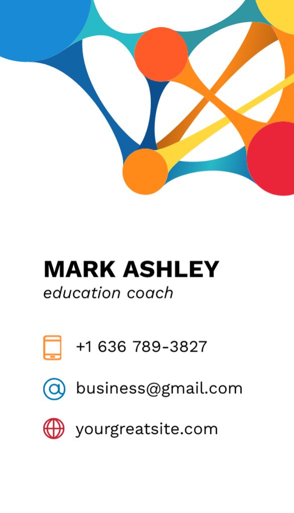 Szablon projektu Education Coach Service Offering with Bright Illustration Business Card US Vertical