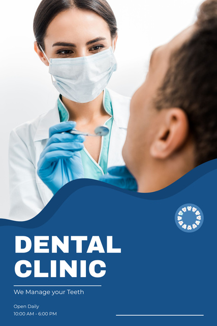 Dental Clinic Services with Friendly Woman Dentist Pinterest Design Template
