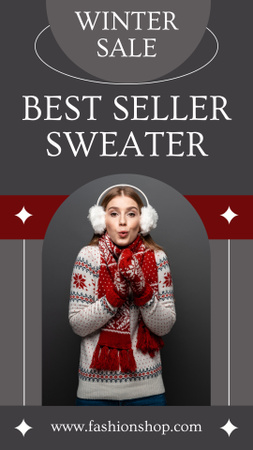 Plantilla de diseño de Venta de invierno suéteres más vendidos con mujer joven y atractiva Instagram Story 