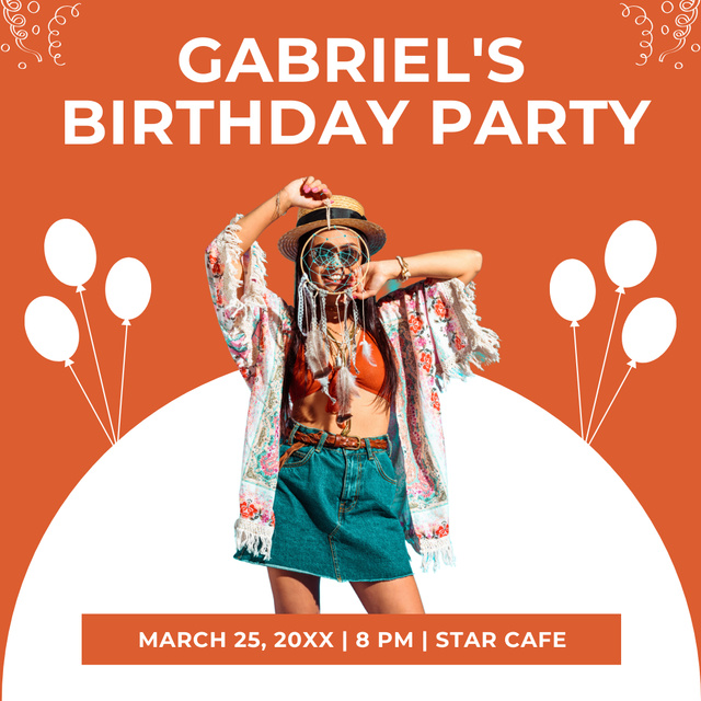 Birthday Party Invitation on Orange Instagram Design Template