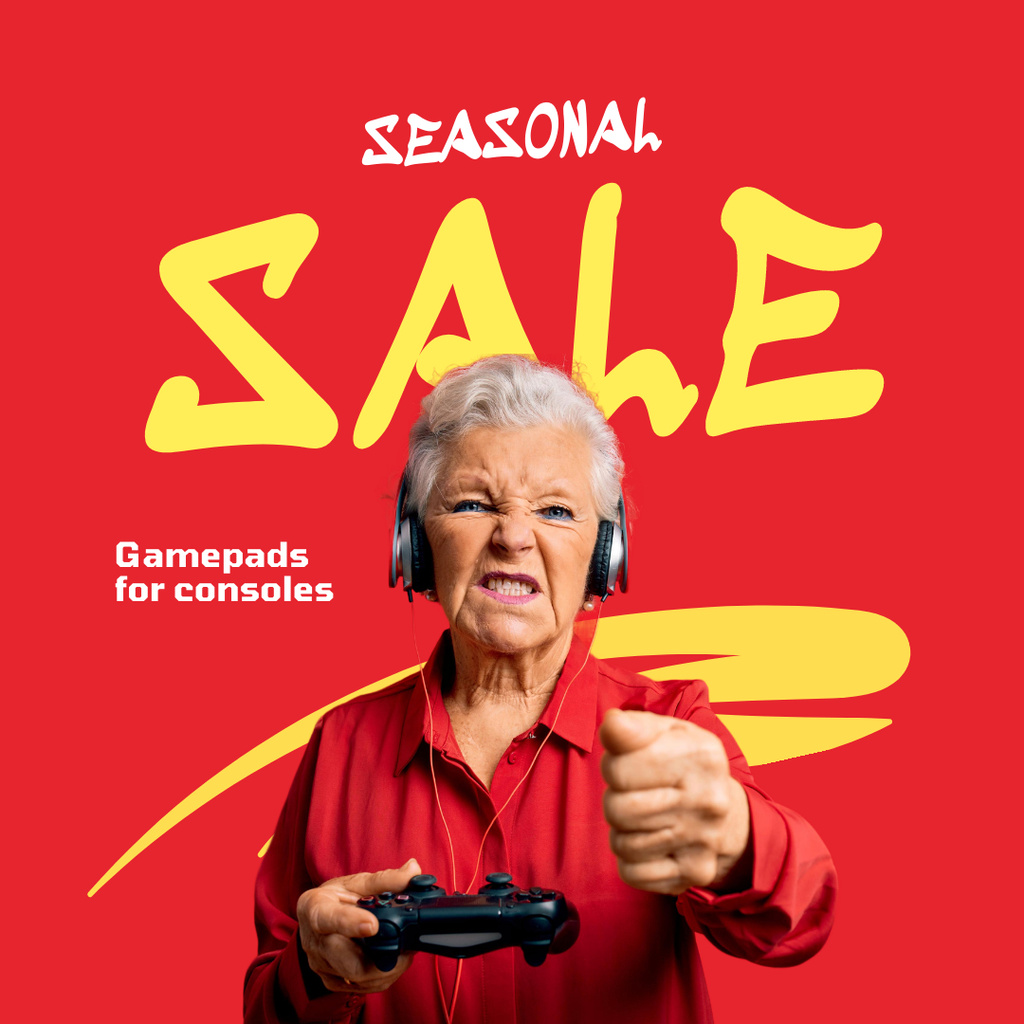 Gaming Gear Ad with Elder Woman Player Instagram AD Tasarım Şablonu