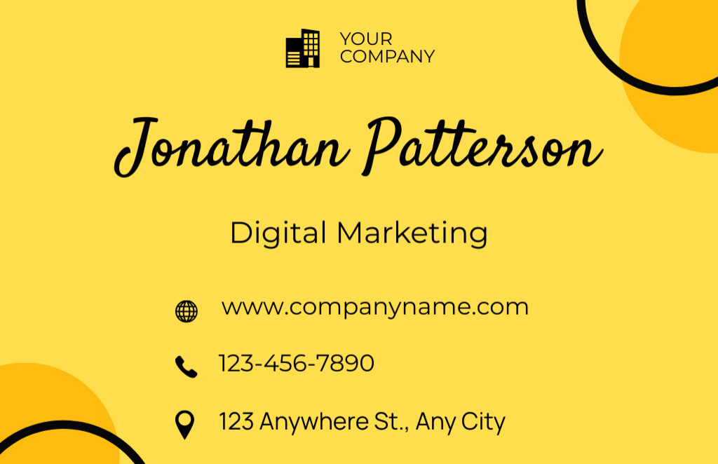 Digital Marketing Specialist Promotion In Yellow Business Card 85x55mm Design Template