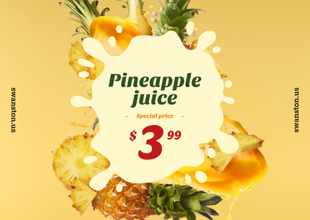 Pineapple Juice Offer with Fresh Fruit Pieces Flyer A6 Horizontal Design Template