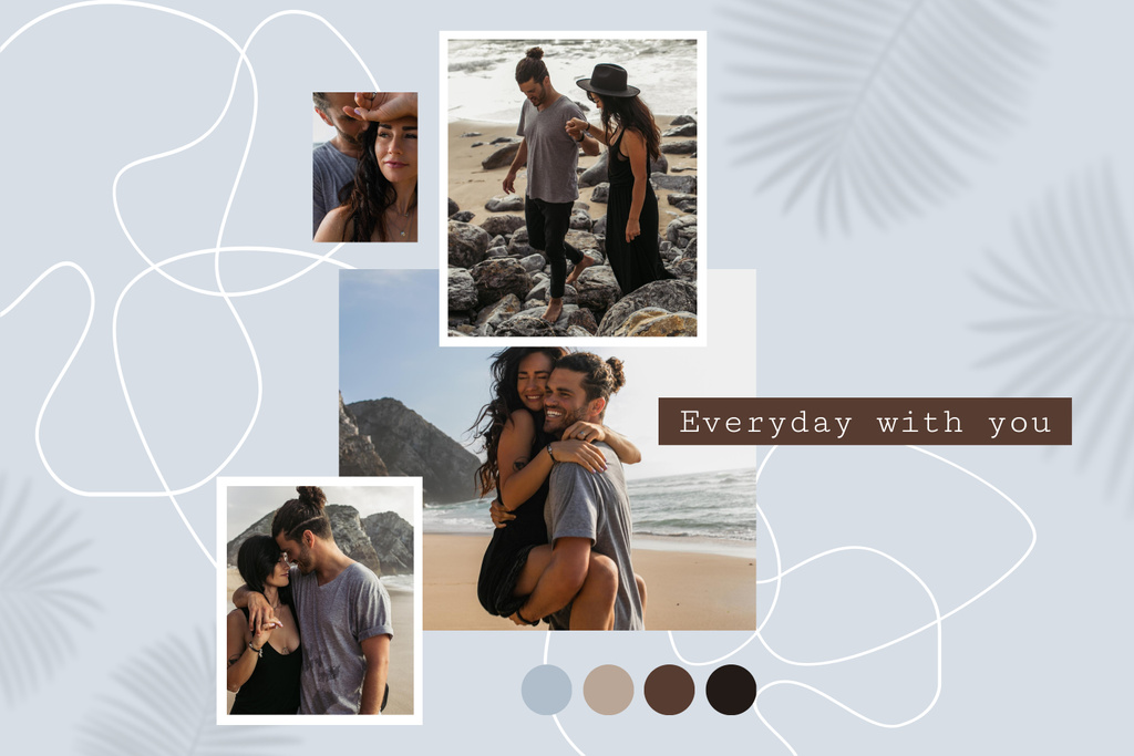 Collage with Young Beautiful Couple for Valentine's Day on Seaside Mood Board Šablona návrhu