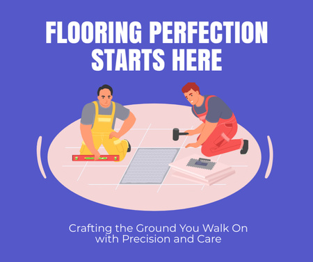 Services of Flooring with Illustration of Repairmen Facebook Design Template