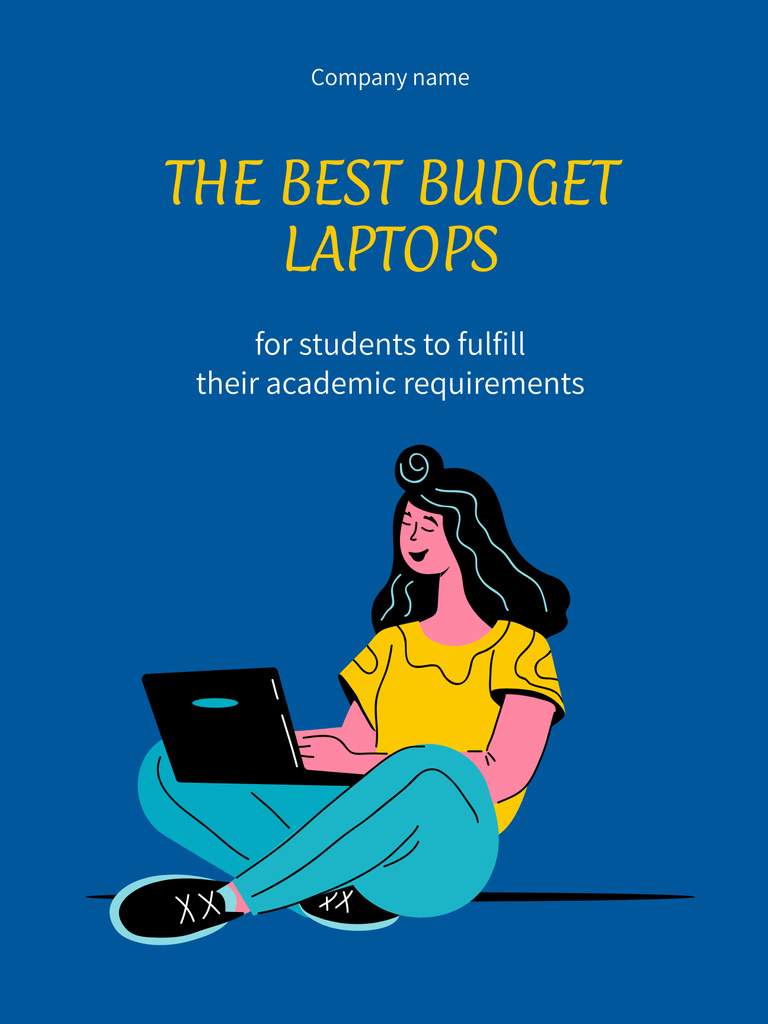 Designvorlage Offer of Budget Laptops with Illustration in Blue für Poster 36x48in