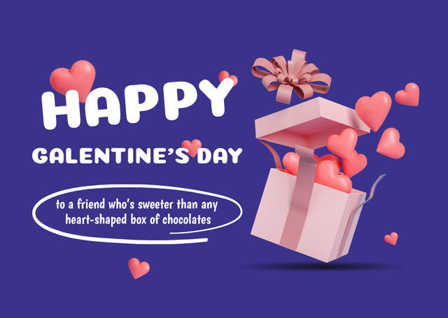 Galentine's Day Greeting with Cute Hearts in Gift Box Postcard Πρότυπο σχεδίασης