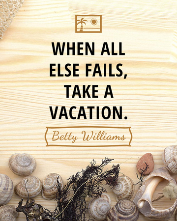 Travel Inspiration with Shells on Wooden Background Poster 16x20in Design Template