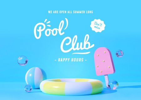 Modèle de visuel Annonce Pool Club avec offre de Happy Hours - Flyer A6 Horizontal