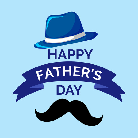 Cute Father’s Day Greeting Card with Mustache and Hat Instagram Design Template