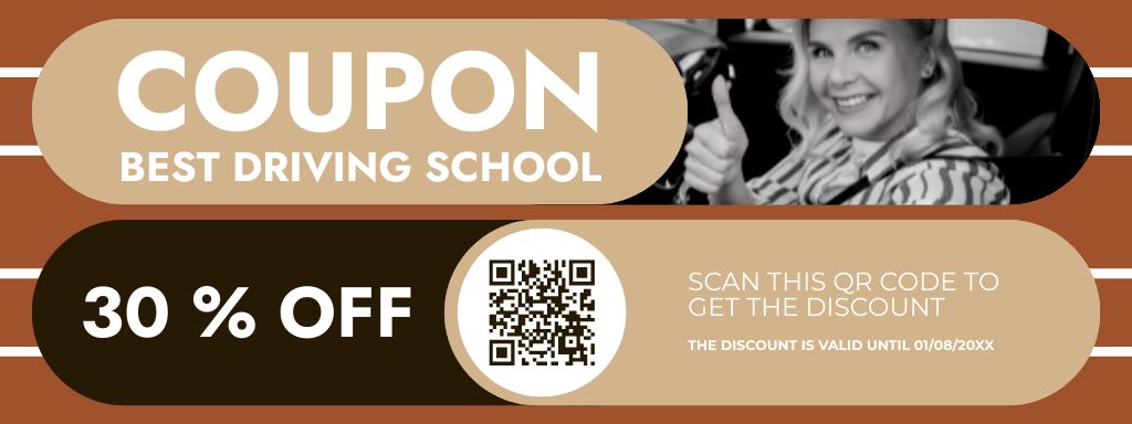 Perfect Driving School Lessons With Discount And Qr-Code Coupon Tasarım Şablonu
