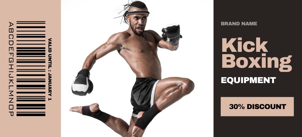 Kickboxing Equipment Sale Offer with Boxer Coupon 3.75x8.25in Šablona návrhu