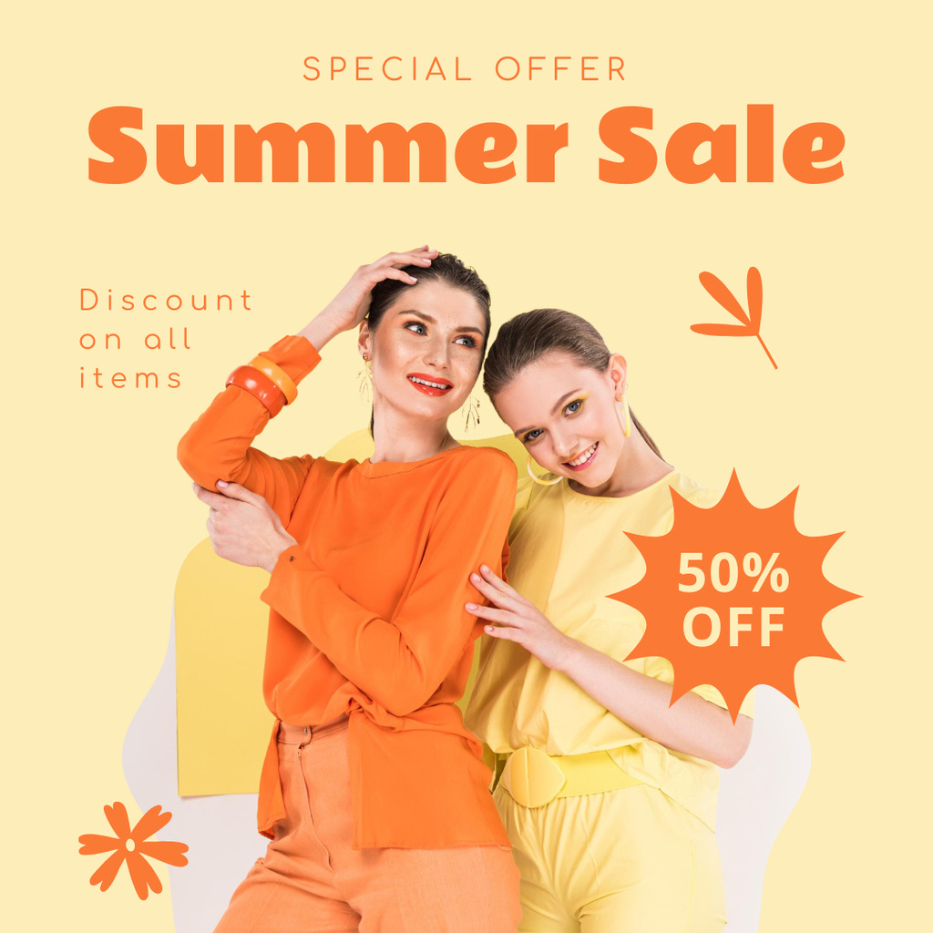 Summer Fashion Sale Announcement with Stylish Girls Instagramデザインテンプレート
