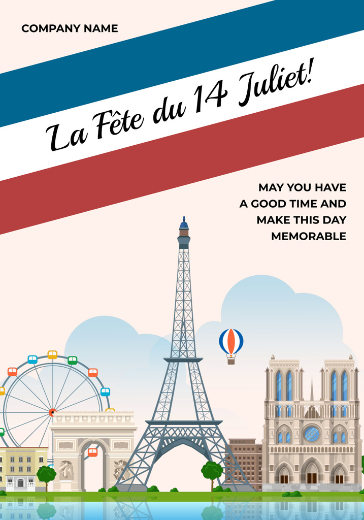 French National Day Celebration Announcement with View of Paris Poster 28x40in tervezősablon