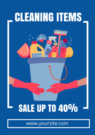 Cleaning Items Sale Blue Illustrated Poster Design Template