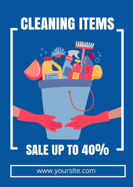 Cleaning Items Sale Blue Illustrated Poster Πρότυπο σχεδίασης