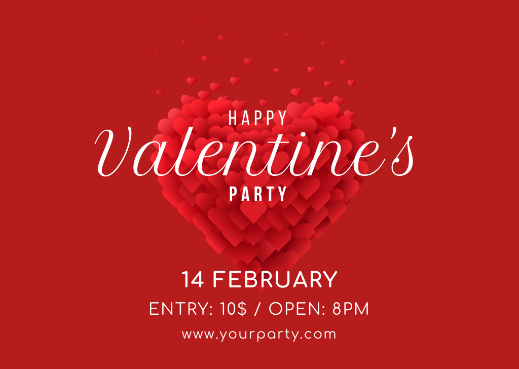 Valentine's Party Invitation with Red Big Heart Card Design Template