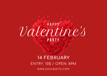 Valentine's Party Invitation with Red Heart Card Design Template
