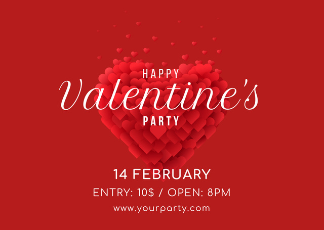 Valentine's Party Invitation with Red Big Heart Cardデザインテンプレート