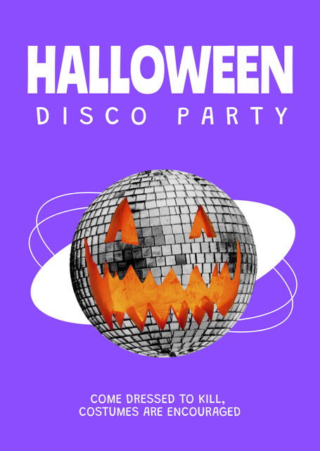 Festive Halloween Disco Party With Costumes Dress Code Flyer A6 Design Template