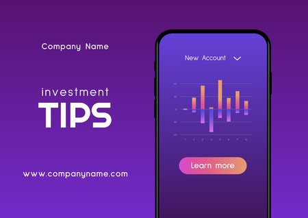 Platilla de diseño Investment Tips on Phone Screen with Financial Chart Poster A2 Horizontal