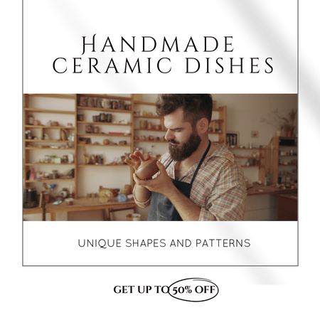 Platilla de diseño Handmade Ceramic Dishes With Discount Animated Post