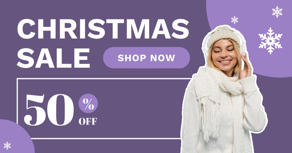 Plantilla de diseño de Winter Clothes Christmas Sale Lilac Facebook AD 
