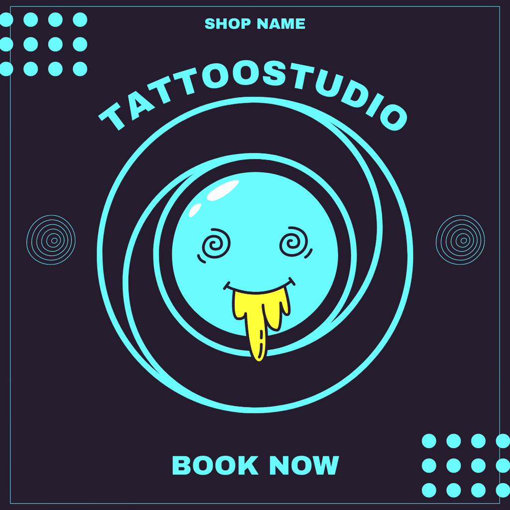 Funny Emoji Face With Tattoo Studio Offer Booking Instagram – шаблон для дизайна