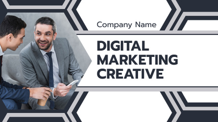 Ontwerpsjabloon van Presentation Wide van Digitaal marketing creatief bedrijf met gegevens en plannen