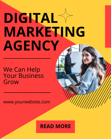 Digital Marketing Agency Service Offer with Woman in Office Instagram Post Vertical Design Template