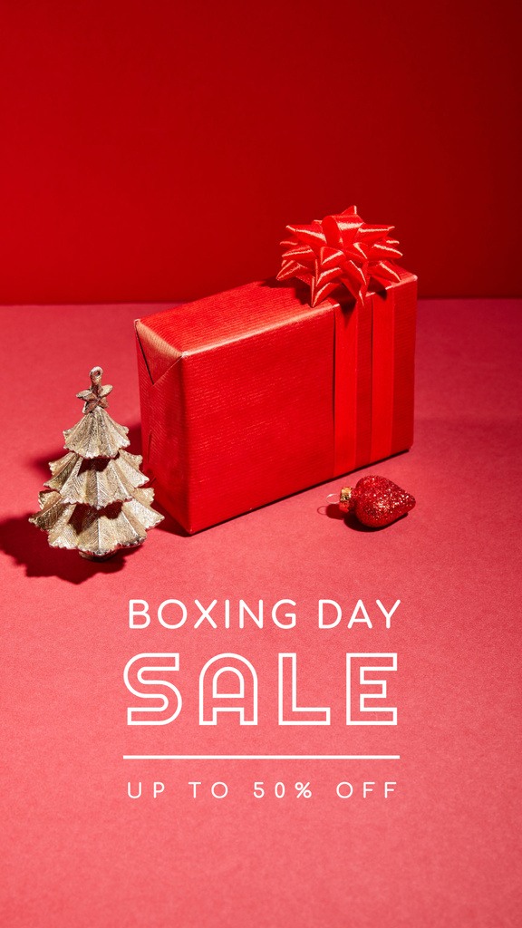 Boxing Day Sale Announcement with Gift in Red Box Instagram Story Design Template