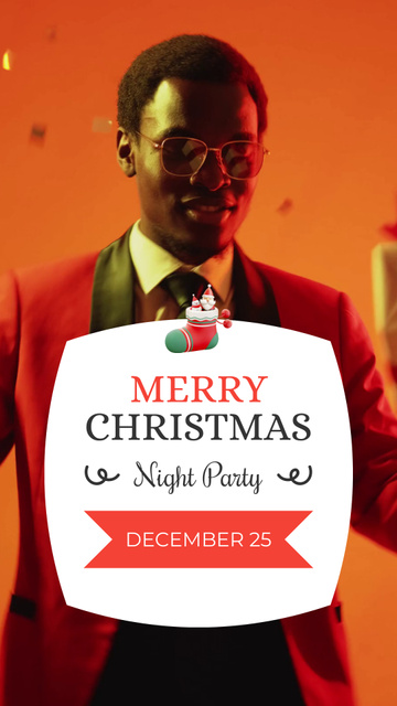 Christmas Night Party Announcement with Cheerful Dancing Man TikTok Videoデザインテンプレート