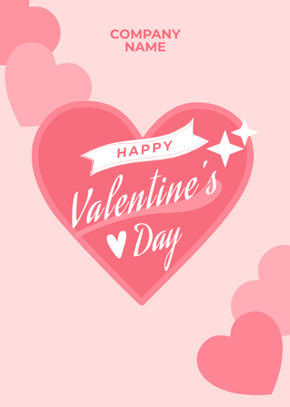 Valentine's Day Greeting with Pink Hearts Illustration Postcard 5x7in Verticalデザインテンプレート