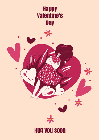 Modèle de visuel Valentine's Day With Cute Illustration And Girl in Hearts - Postcard 5x7in Vertical