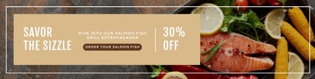 Discount on Seafood with Cooked Salmon Twitter Design Template