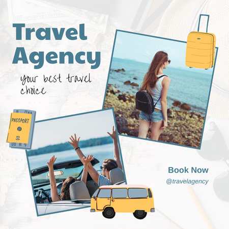 Travel Agency Promotion with Vacation near Sea Instagram Design Template