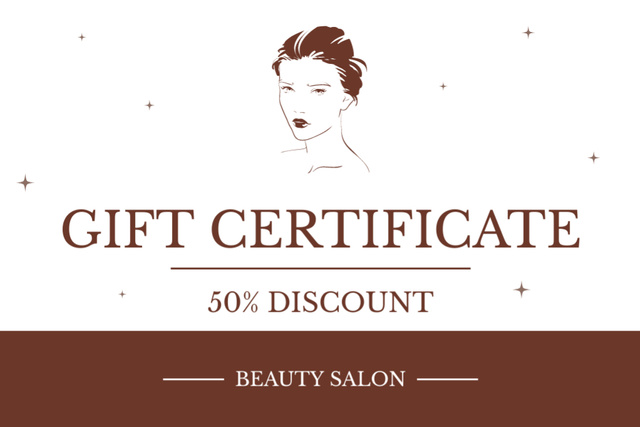Discount Offer in Beauty Salon with Illustration of Woman Gift Certificate tervezősablon