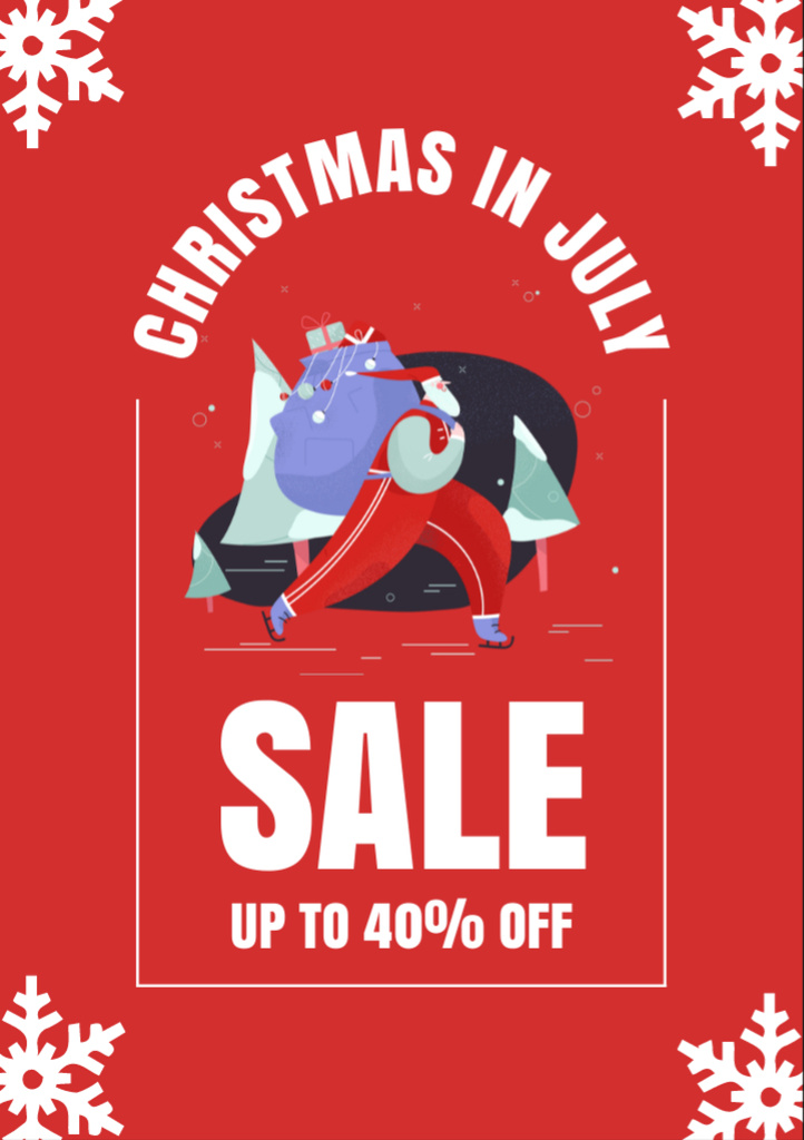 Christmas Sale in July with Merry Santa Claus Flyer A7 Πρότυπο σχεδίασης
