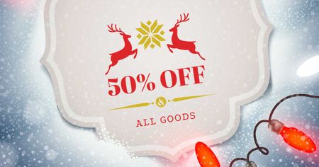 Plantilla de diseño de Christmas Discount with Deers and Garland Facebook AD 