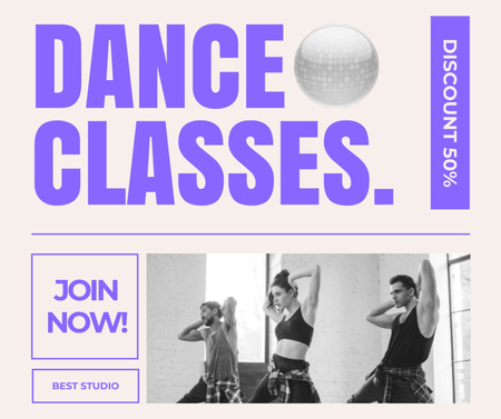 Plantilla de diseño de Dance Classes with Discount with People dancing in Studio Facebook 