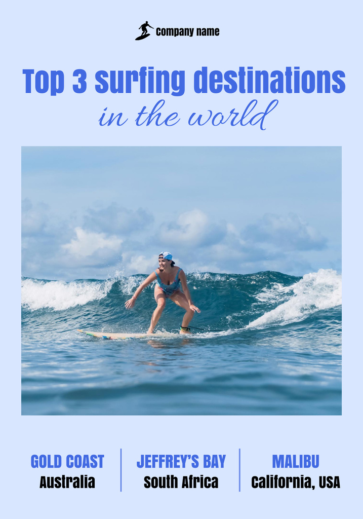 Template di design Surfing Destinations Ad with Azure Waves Poster 28x40in