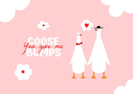 Love Phrase with Cute Gooses Couple Card Design Template