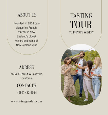 Ontwerpsjabloon van Brochure Din Large Bi-fold van Wine Tasting Tour Announcement with People in Garden